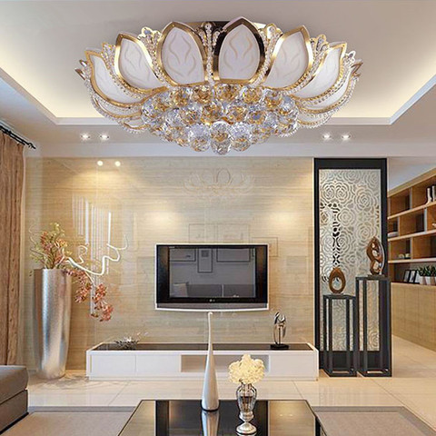 E14 Lotus Flower Modern Ceiling Light With Glass Lampshade Gold Ceiling Lamp for Living Room Bedroom lamparas de techo abajur ► Photo 1/6