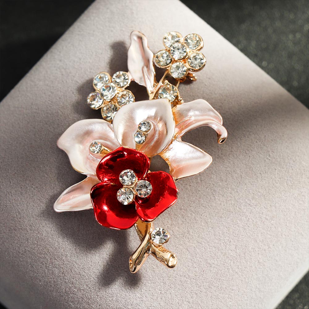 Clear/ AB Crystal 'Bunch Of Flowers' Brooch In Gold Plating 62mm Length