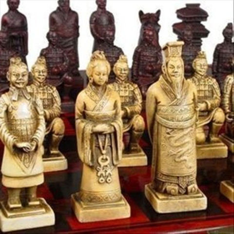 A Set of Exquisite Chinese 32 pieces Terra-Cotta Warriors Statue Chess with Antique Dragon Phoenix Box ► Photo 1/6