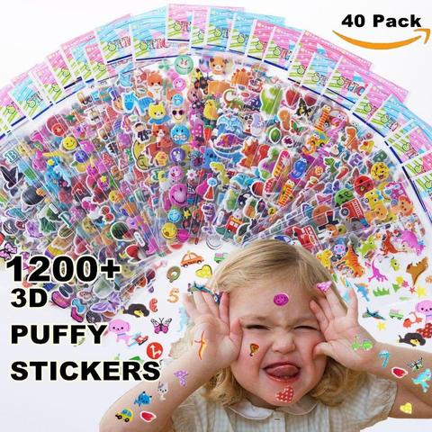 6 Sheets Kids Stickers 3D Puffy Bulk Stickers for Girl Boy