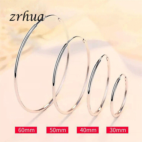 ZRHUA High Quality 925 Sterling Silver Big Round Hoop Earring for Women Girls 5 Size Suitable Party Jewelry Accessories ► Photo 1/6