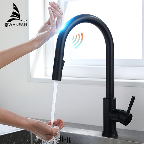 Pull Out Black Sensor Kitchen Faucets Stainless Steel Smart Induction Mixed Tap Touch Control Sink Tap Torneira De KH1005R ► Photo 1/6