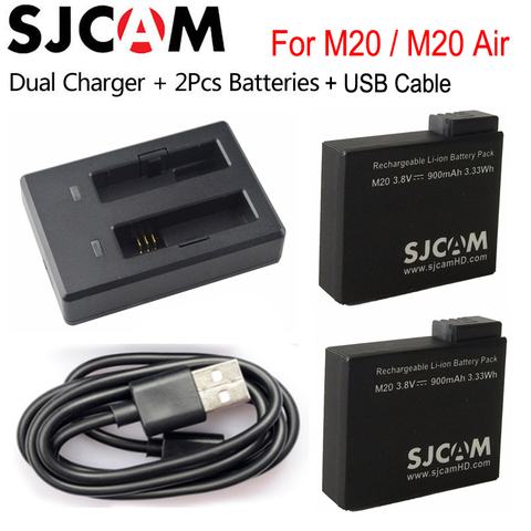 Original SJCAM M20 Battery (2pcs Batteries + Dual Charger)900mAh Rechargeable Li-ion Battery for SJCAM M20/M20 Air Action Camera ► Photo 1/6