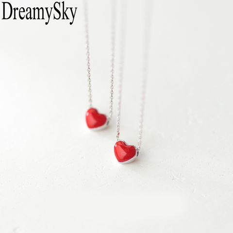 DreamySky 100% Real Silver Color  Red Heart Necklaces & Pendants For Women Fashion ► Photo 1/2