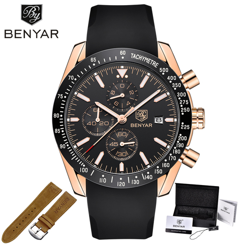 BENYAR Men Watches Brand Luxury Silicone&Steel Band Wristwatches Man Leather Chronograph Quartz Military Watch Relogio Masculino ► Photo 1/6