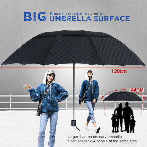 Double Layer 3Folding Umbrella Rain Women Men Big 10K Windproof Business Umbrellas Male Dark Grid Parasol Family Travel Paraguas ► Photo 1/6