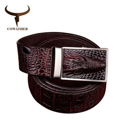COWATHER 2022 good quality cow genuine leather belts for men alligator pattern automatic buckle mens belt  original brand ey01 ► Photo 1/6