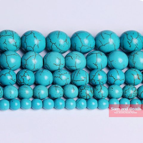 Free Shipping Smooth Natural Stone Blue Turquoises Round Loose Beads 15