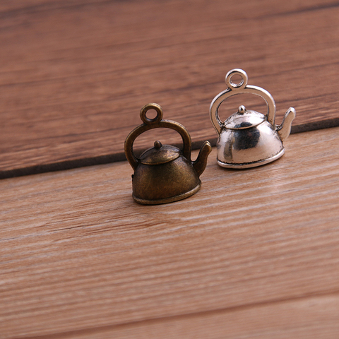10PCS 10*17*19mm 3D Kettle Charms Teapot Pendant Two Color DIY Retro Jewelry Bracelet Necklace Charms Pendant ► Photo 1/6