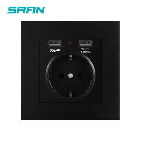 SRAN EU power socket,socket with USB for home ,16A 250V dual usb 5V 2A PC Panel 86mm*86mm wall usb socket smart LED on/off ► Photo 1/6