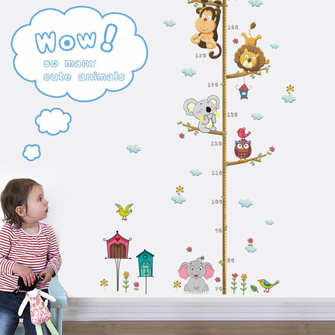 Cute elephant lion zoo Height Measure Wall Sticker home Decoration Kids children room height Ruler animals stickers Art Decals ► Photo 1/6
