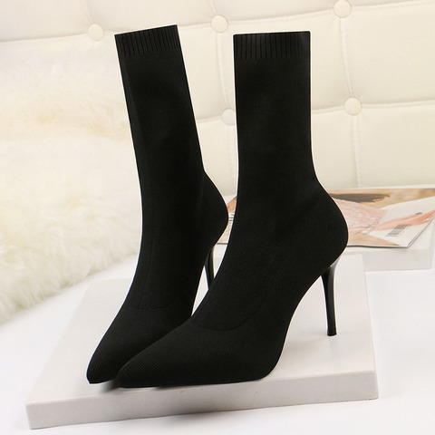 SEGGNICE Sexy Sock Boots Knitting Stretch Boots High Heels For Women Fashion Shoes 2022 Spring Autumn Ankle Boots Booties Female ► Photo 1/5