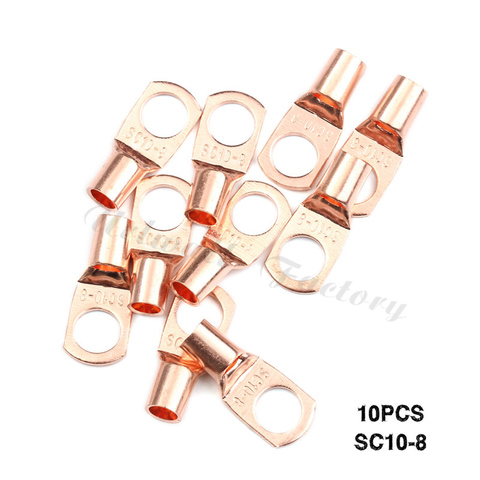 10Pcs Bolt Hole Tinned Copper Cable Ring Lugs Battery Bare Terminals Set SC10-8 Glimpse Copper Nose Crimper Wire Connector Kit ► Photo 1/6