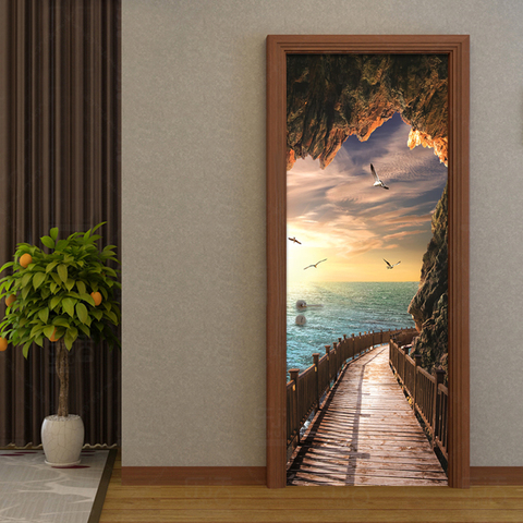 PVC Self-Adhesive Waterproof Mural Wallpaper 3D Seaside Landscape Door Sticker Modern Creative DIY Living Room Bedroom Stickers ► Photo 1/6