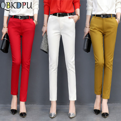 Mom's Hight Quality Plus Size 4XL Elastic Slim Office Pants Women High Waist Cotton Casual Trousers Fashion Candy-colored pants ► Photo 1/6