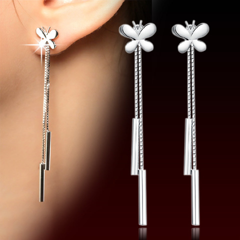 100% 925 sterling silver fashion butterfly ladies tassels stud earrings jewelry women Anti allergy Christmas gift drop shipping ► Photo 1/6
