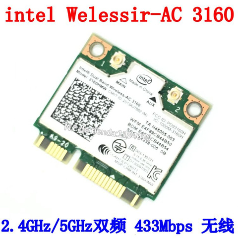 Intel 3160 Dual Band Wireless AC + Bluetooth Mini PCIe card Supports 2.4 and 5.8Ghz B/G/N/AC Bands INTEL 3160 AC ► Photo 1/4