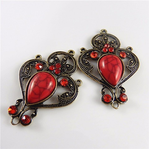 Julie Wang 4PCS Vintage Style Bronze Alloy Plated Red Charm Pendant Jewelry Connector Handmade Jewelry Accessory  46*35*8mm ► Photo 1/5