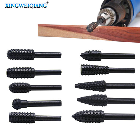 10pcs hss Power Tools Woodworking rasp chisel shaped rotating embossed grinding head power tool engraving pattern cutter milling ► Photo 1/6