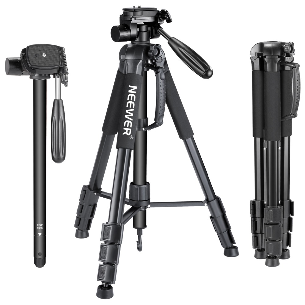 Camera Tripod Aluminum Professional Lightweight Camera Tripods with Rocker Arm Pan Head Carry Case for Canon Nikon Sony Digital SLR Camera Or Video 