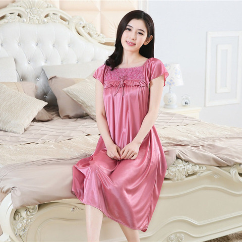 YINSILAIBEI Rose Women's Sexy Sleepwear Plus Size Ice Silk Satin Night Dress Nightgown Female Lingerie Dress Sexy Nightwear #30 ► Photo 1/6