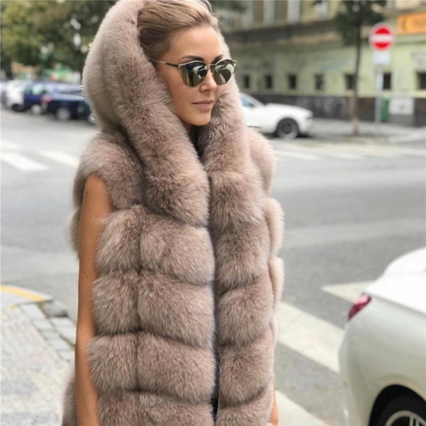 Fur hooded sleeveless jacket Clearance