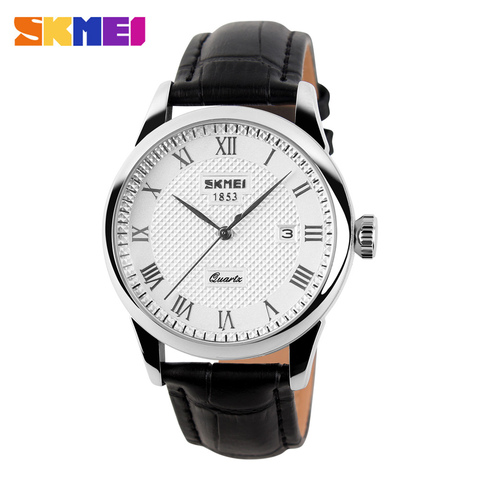SKMEI Business Mens Watches Top Brand Luxury Leather Strap Watch Men 3Bar Waterproof Quartz Wristwatches relogio masculino 9058 ► Photo 1/6