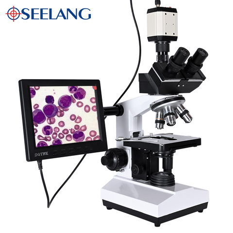 Professional Lab biological HD trinocular microscope zoom 2500X  + USB HDMI VGA CVBS electronic digital CCD Camera + 8-inch LCD ► Photo 1/6