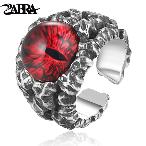 ZABRA 925 Sterling Silver Cool Ghosts Eyes 2 Colors Rose Red Yellow Stone Rings for Men Vintage Gothic Ring Punk Mens Jewelry ► Photo 1/1
