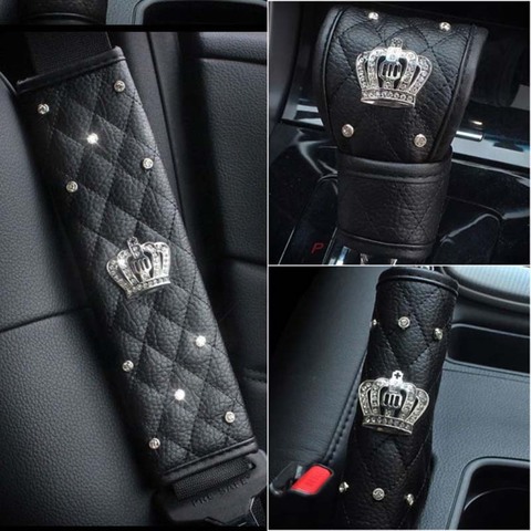 Fashion Crystal Crown Leather Car Gear Cover Auto Hand Brake Cover Shifter Gear Knob Cover Styling Car Interior Accessories ► Photo 1/6