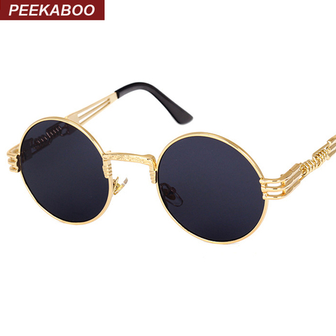 Peekaboo vintage retro gothic steampunk mirror sunglasses gold and black sun glasses vintage round circle men UV gafas de sol ► Photo 1/6