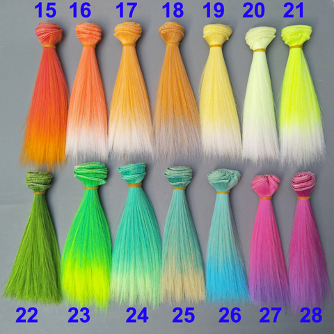 wholesales doll hair 15cm 25cm Pink Yellow Green Blue Gradient color straight Russian handmade DIY doll wigs ► Photo 1/5