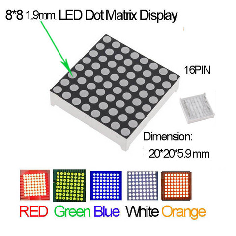 Free Shipping  1.9mm  Dot LED Matrix Display 16 Pin Common Anode Fast  2pcs/lot R,G,B,Orange Avalible ► Photo 1/2