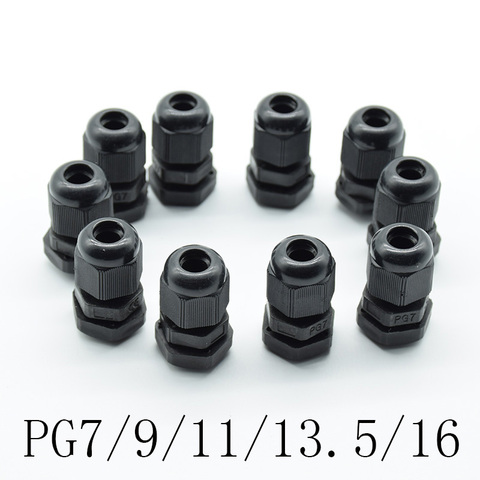 10pcs IP68 Black  PG7 PG9 PG11 PG13.5 PG16 for 3-6.5mm-14mm Wire Cable CE Waterproof Nylon Plastic Cable Gland Connector ► Photo 1/6