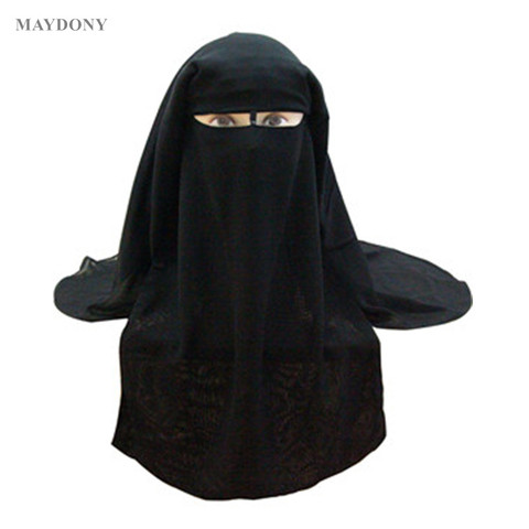 Muslim Bandana Scarf Islamic 3 layers Niqab Burqa Bonnet Hijab Cap Veil Headwear Black Face Cover Abaya Style Wrap Head Cover ► Photo 1/6