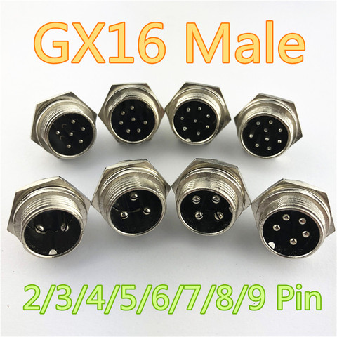 1pc GX16 2/3/4/5/6/7/8/9 Pin Male 16mm Wire Panel Circular Connector with Cap Lid Aviation Connector Socket Plug  L102-109 ► Photo 1/4