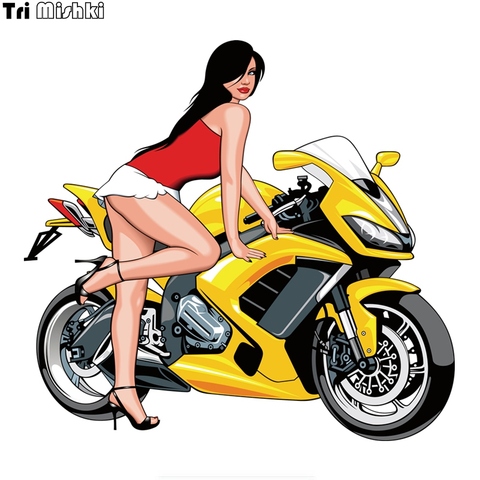 Tri Mishki WCS717# 14x15cm sexy girl biker motorcycle colorful car sticker funny auto automobile car stickers ► Photo 1/6