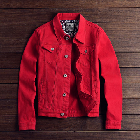 Fashion Men's Denim Jackets Slim Fit Spring Autumn Jeans Jacket Pink Red Turn Down Collar Outwear Size M-3XL ► Photo 1/6