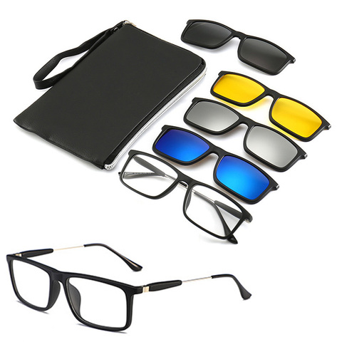 4Pcs Unbreakable Clip-on Sunglasses Polarized Magnetic lens Alloy Plastic TR90 Flexible Frame for Night Driving ► Photo 1/6