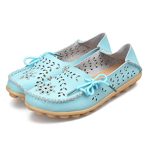 New Women Flats Real Leather Shoes Mother slip on Leisure Flats Female shoes Driving Casual Footwear ► Photo 1/6