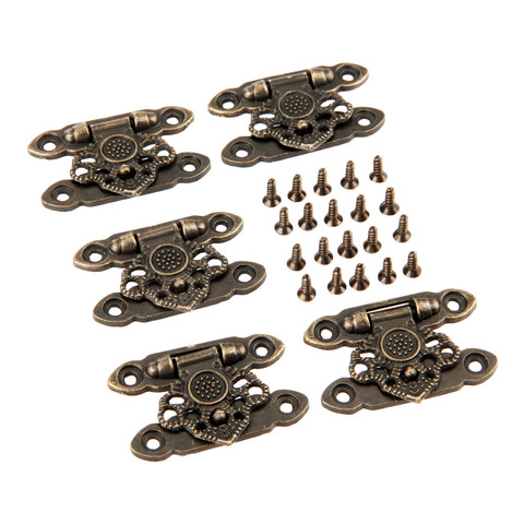 DRELD 5Pcs Antique Bronze Alloy Latch Hardware Decorative Jewelry Gift Wooden Box Suitcase Hasp Latch Hook With Screws 37*25MM ► Photo 1/6