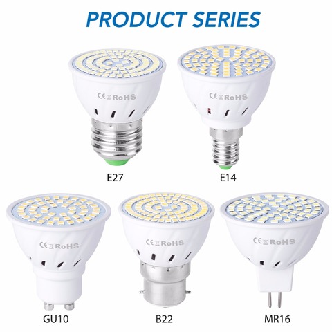 GU10 LED E27 Lamp E14 Spotlight Bulb 48 60 80leds lampara 220V GU 10 bombillas led MR16 gu5.3 Lampada Spot light B22 5W 7W 9W ► Photo 1/6
