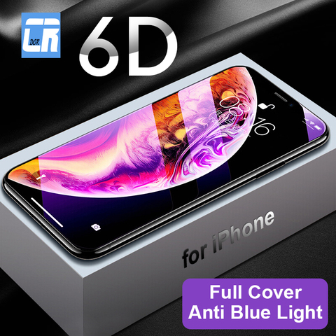 6D Curved Edge Full Cover Screen Protector Tempered Glass for iPhone 11 pro X XS MAX XR 8 7 6 6s Plus Anti Blue Light Protective ► Photo 1/6