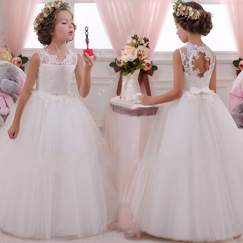 2022 Girl Party Dress Elegant White Bridesmaid Princess Dress Kids Dresses For Girls Clothes Children Wedding Dress 10 12 Years ► Photo 1/6