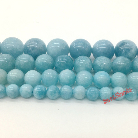 Natural Stone Blue Aquamarines Jades Angelite 4 6 8 10 12 MM Chalcedony Beads DIY  beads For Jewelry Making ► Photo 1/2
