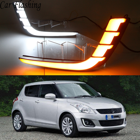 Car Flashing 1 Set Car LED DRL Daytime Running Lights For Suzuki Swift 2014 2015 2016 with Yellow Turning Signal fog lamp cover ► Photo 1/6