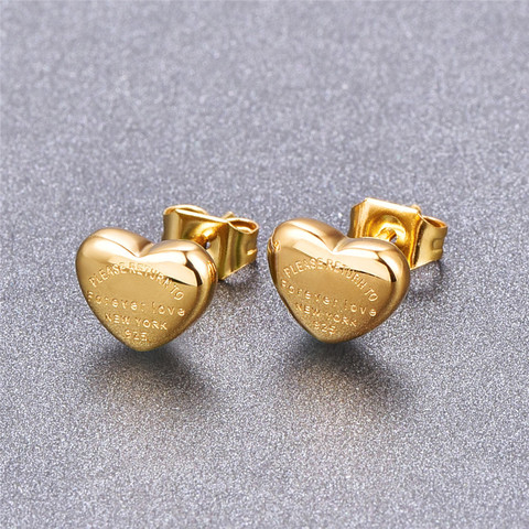 Martick Lovely Heart Stud Earrings Heart Shape Fashion Stud Earrings Brincos For Girl Present Never Fade E198 ► Photo 1/6