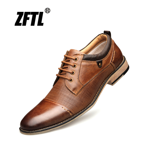 ZFTL New Man Dress shoes Big size Cow Leather Men's Business shoes Lace-up Men formal shoes fashion male Handmade shoes Brown 01 ► Photo 1/1