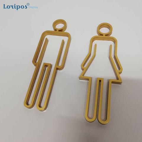 ABS Toilet Symbol Adhesive Backed Bathroom Toilet Door Sign for Hotel,Office,Home,Restaurant (Gold) ► Photo 1/4