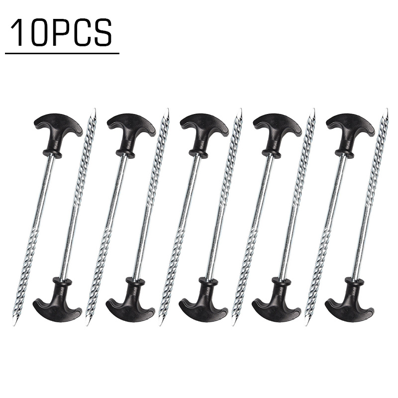 10Pcs Hooks Tent Pegs Screw Outdoor 20cm Hiking Camping Steel Stakes Nails Heavy Duty Awning Elements Moisture Pads ► Photo 1/6